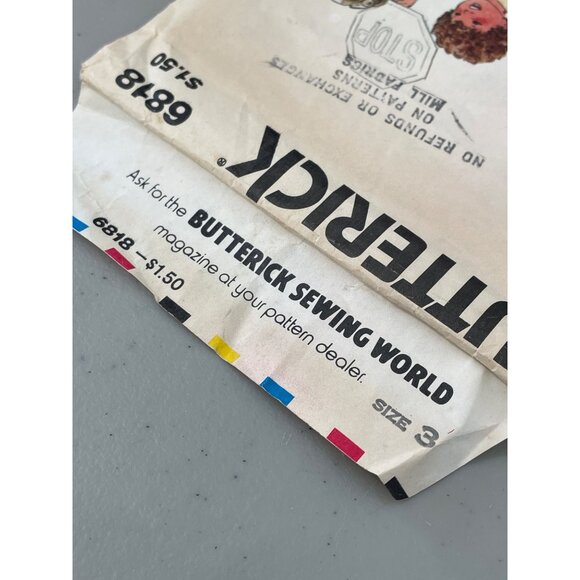 Vintage Butterick 6818 Sewing Pattern Size 3 Childrens Jumper Pants and Vest CUT - Picture 5 of 6